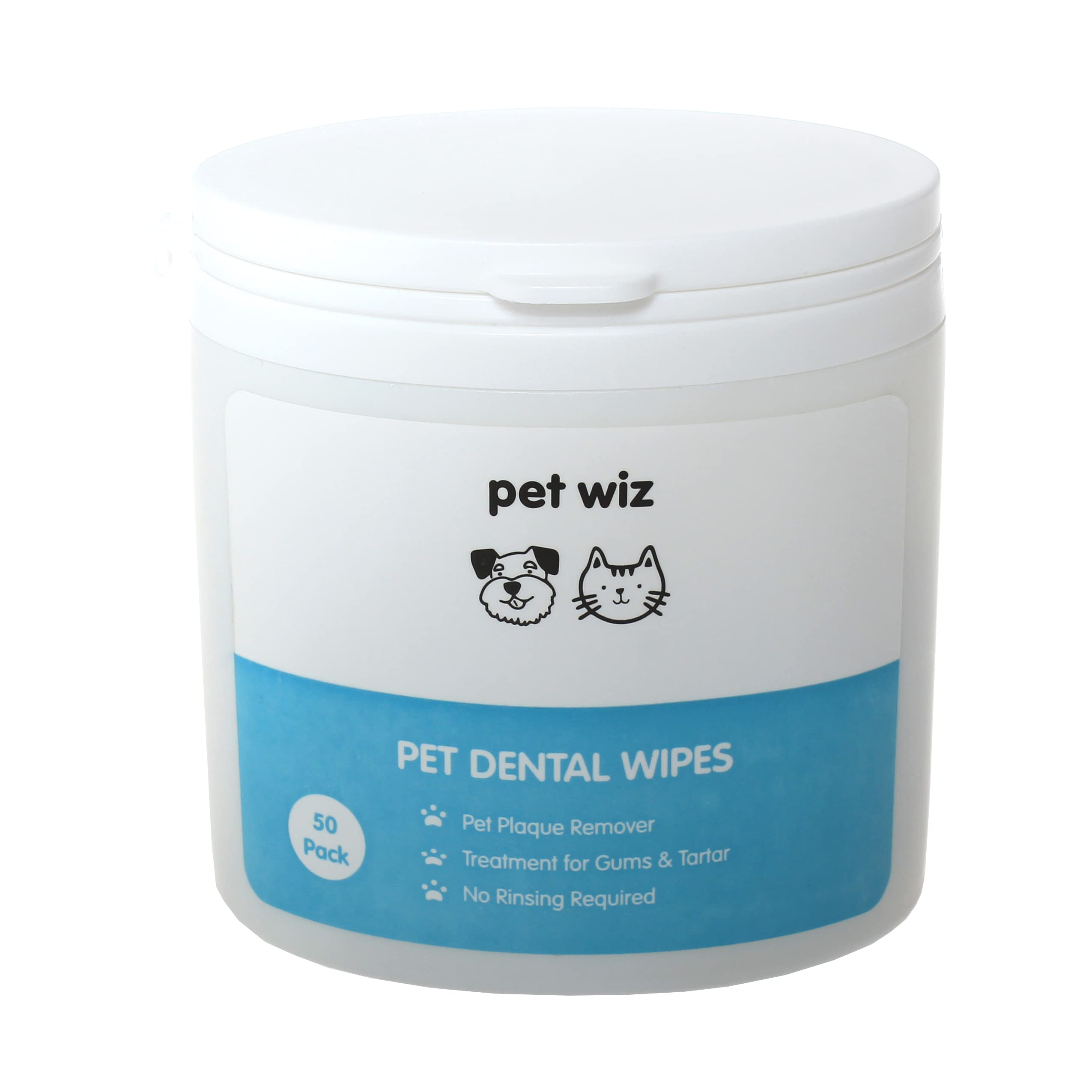 Pet Wiz Lingettes dentaires à l'huile de Menthe Verte pour Chiens et Chats Élimine la Plaque Dentaire et Le tartre, Soin des gencives et Aucun rinçage nécessaire.