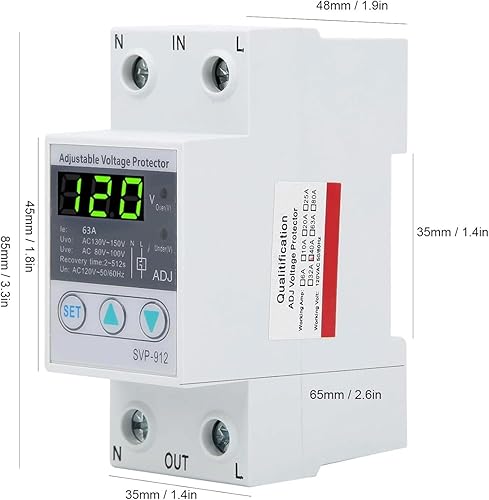 Miniatura 2 de SVP-912 120VAC Autorrecuperación ajustable bajo voltaje Dispositivo protector de voltaje para un mejor rendimiento (63A)