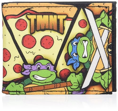 Teenage Mutant Ninja Turtles mens Buckle-down Canvas Bifold - Tmnt Turtle Battle Poses/Pizza Wallet, Multicolor, 4.0 x 3.5 US