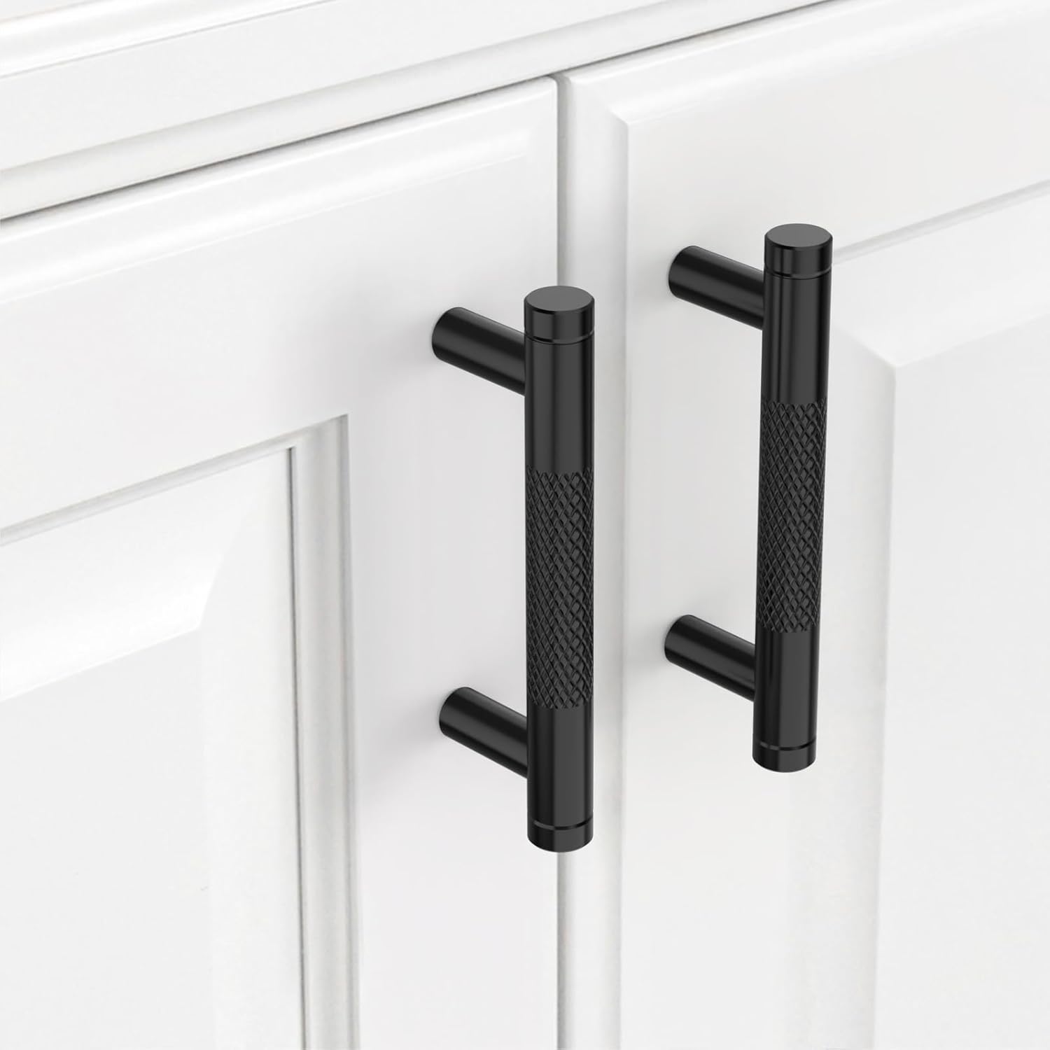 10 Pack Knurled Cabinet Pulls 3 Inch Matte Black Kitchen Cabinet Handles Cabinet Hardware Kitchen Handles for Cabinets Black Dresser Pulls T Bar Drawer Handle 3"/76MM Hole Center Matte Black