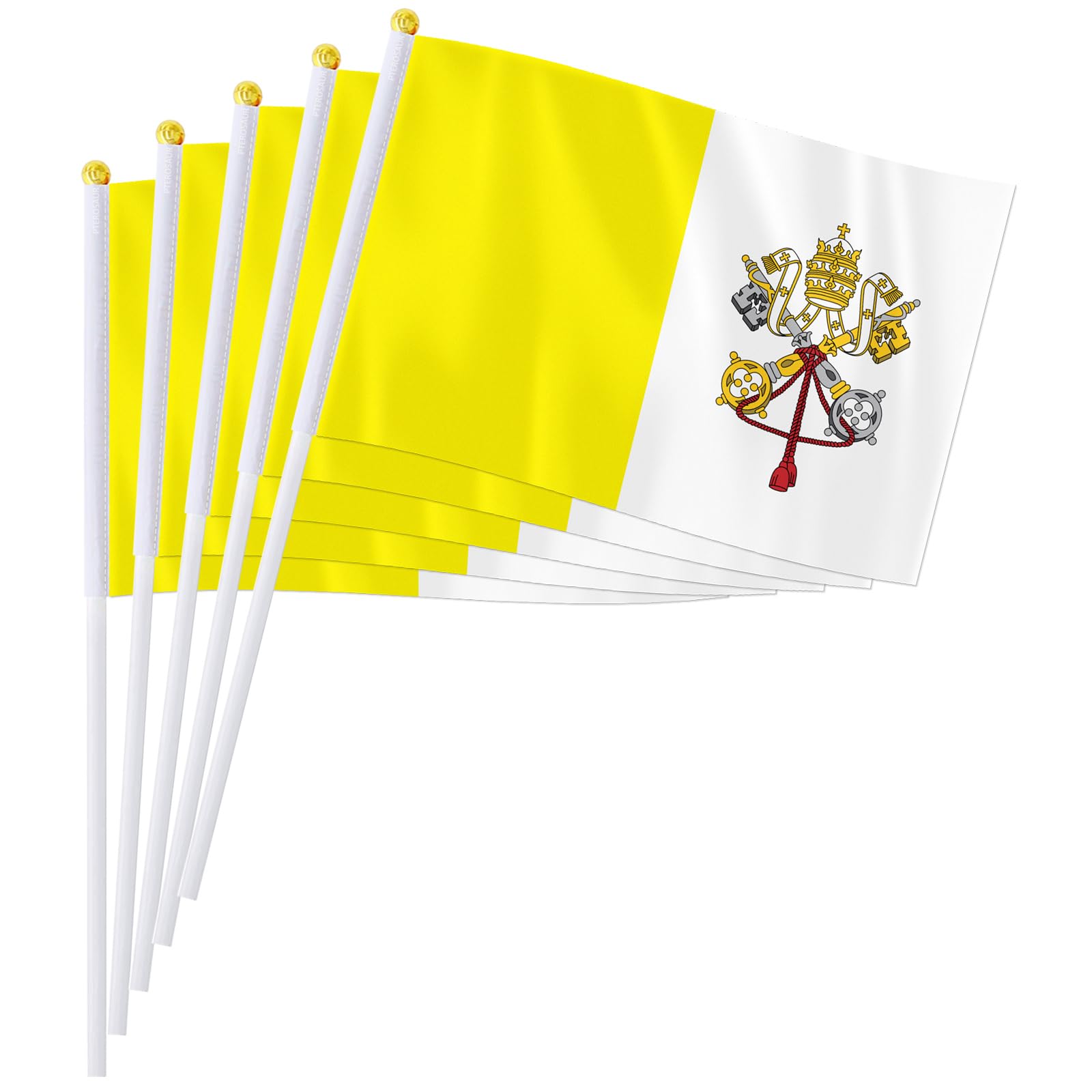 PTEROSAUR 50 Pack Vatican Handheld Flag, 5.5x8.2 Inch Vatican City State National Small Flags, World European Countries Hand Held Stick Waving Flag (50)