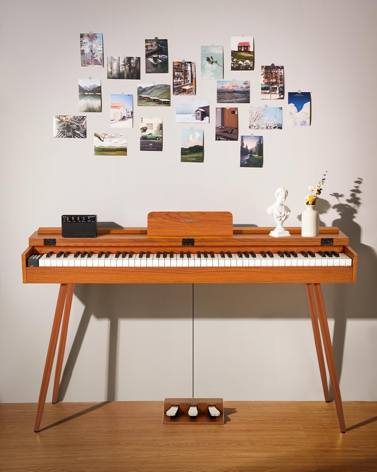 STRICH 88 Key Digital Piano, Hammer-Action Weighted Keyboard, Full Size Desk Cover Electric Piano Keyboard with Stand, 25Wx2 Speakers, Headphones, Three Pedal, SDP-350S(Color Mahogany)