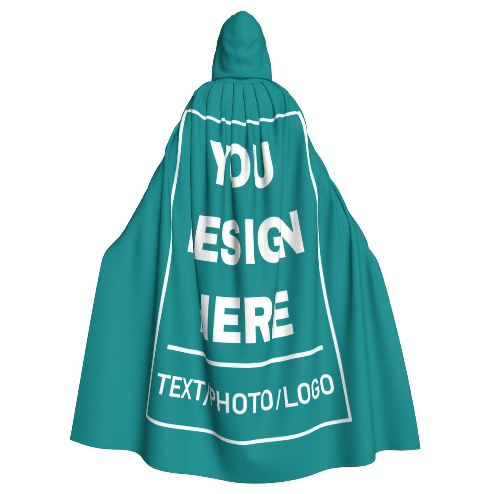 Personalised Black Cape with Photo Custom Halloween Costumes Hooded Cloak Unisex Print Any of Your Design Image/Text/Logo Custom Cloak Suit for Halloween Christmas Theme Role Playing Masquerade