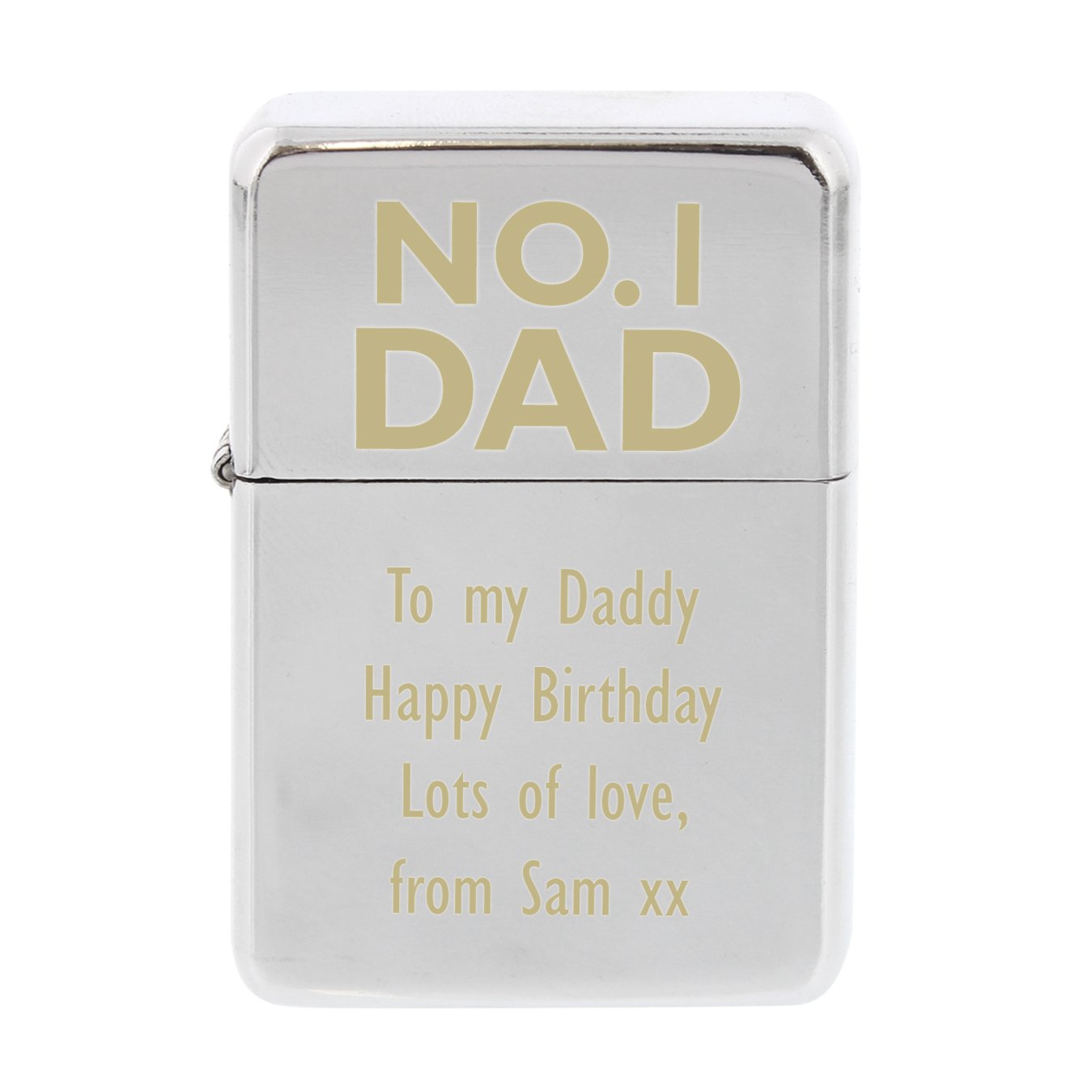 Custom Personalised No.1 Dad Laser Engraved Windproof Silver Lighter. Ideal for Dad, Xmas and Birthdays.