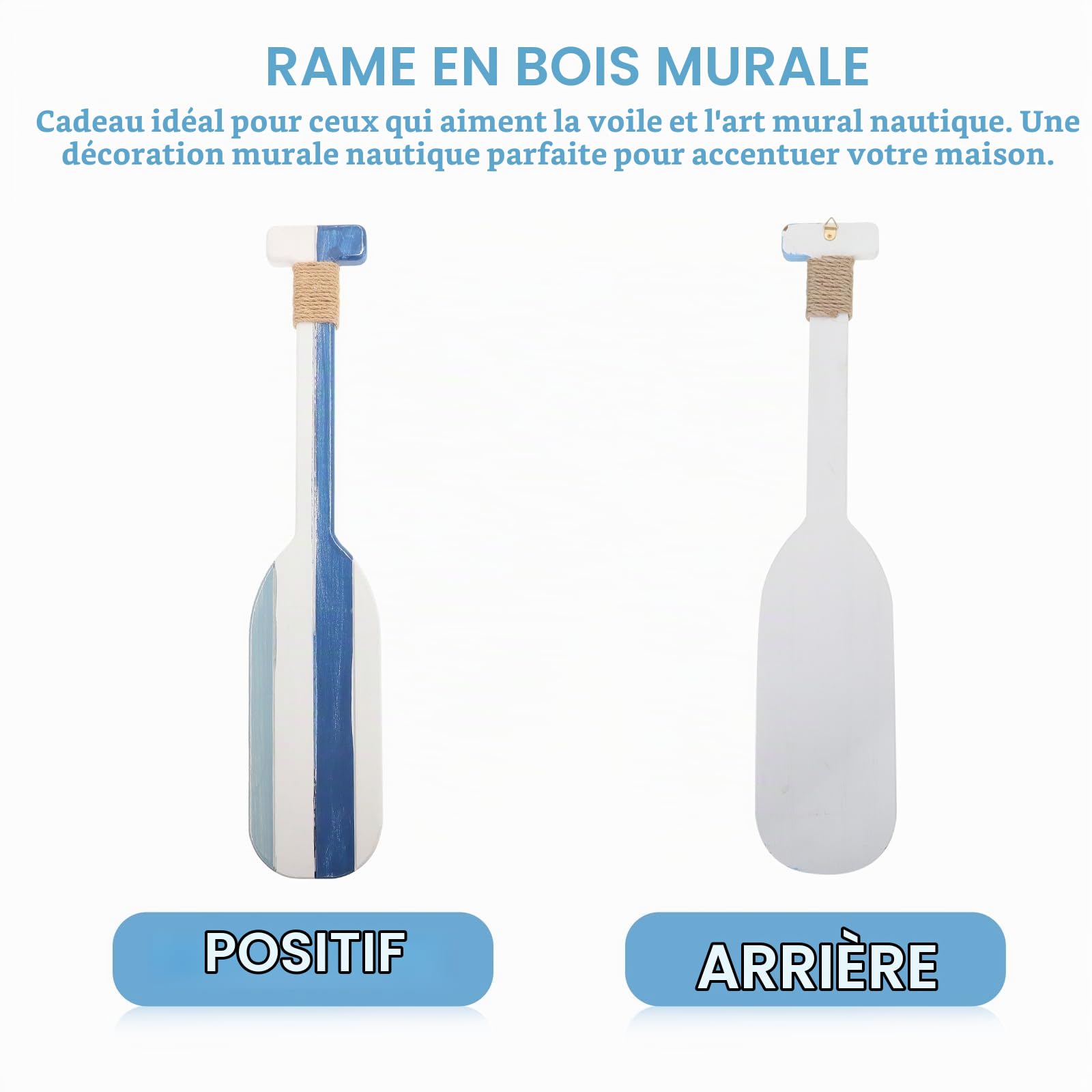 BESPORTBLE Pagaie De Décoration Décoration Murale Méditerranéenne Déco Intérieure Bleu Rame en Bois sur Le Thème De L'océan Bord De Mer Égrené Résille 2 Pièces