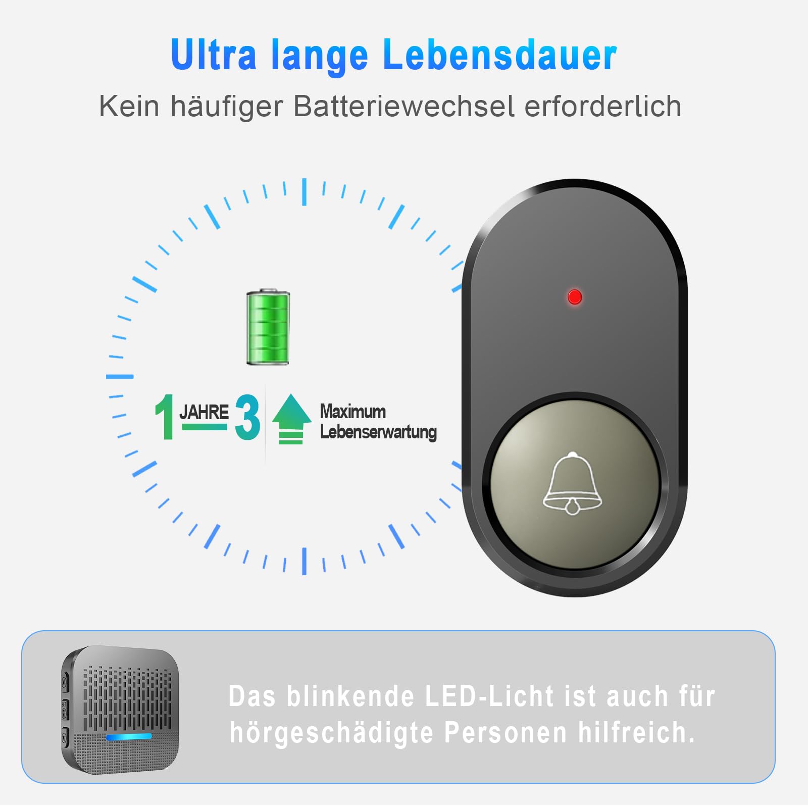 SURFOU Draadloze bel, 3 plug-in ontvangers, 400 m, draadloos bereik