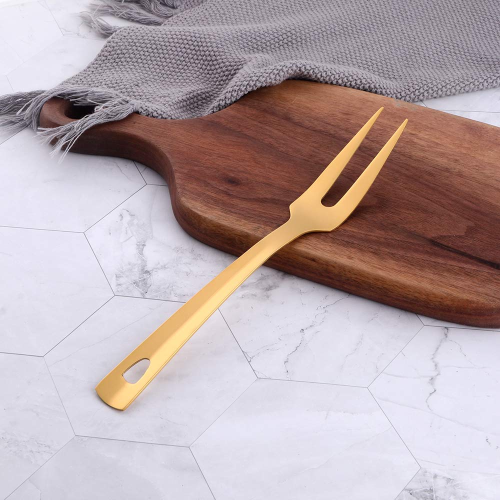 Lot de 6 fourchettes à viande dorées de 24,4 cm pour cuisine, en acier inoxydable plaqué titane, ergonomiques et polies intégrales, passent au lave-vaisselle