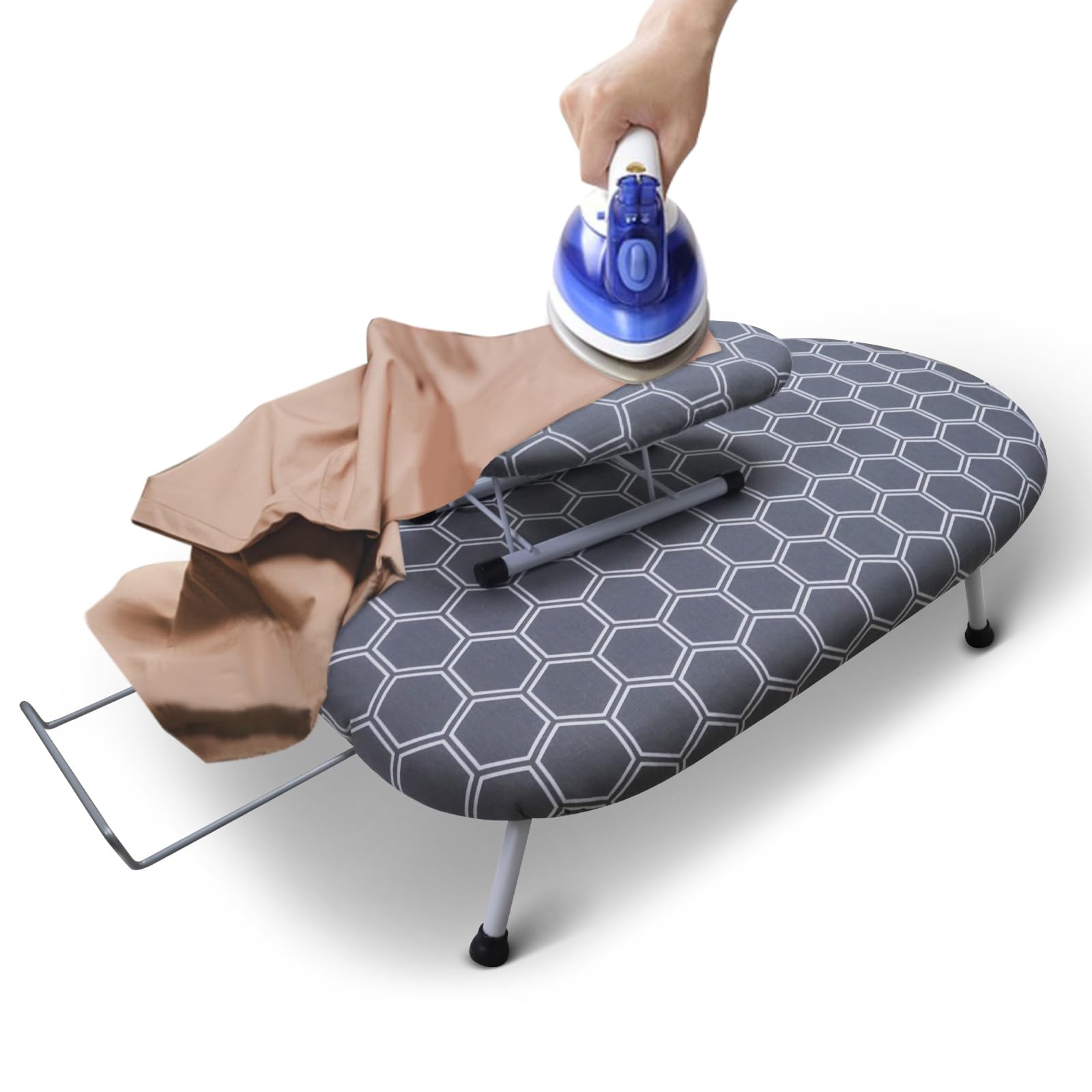 SUNDOY 60 x 36 cm, asse da stiro da tavolo, con supporto per ferro e manicotti per camicie, rete di plastica ispessita con imbottitura di 5 mm e rivestimento in cotone