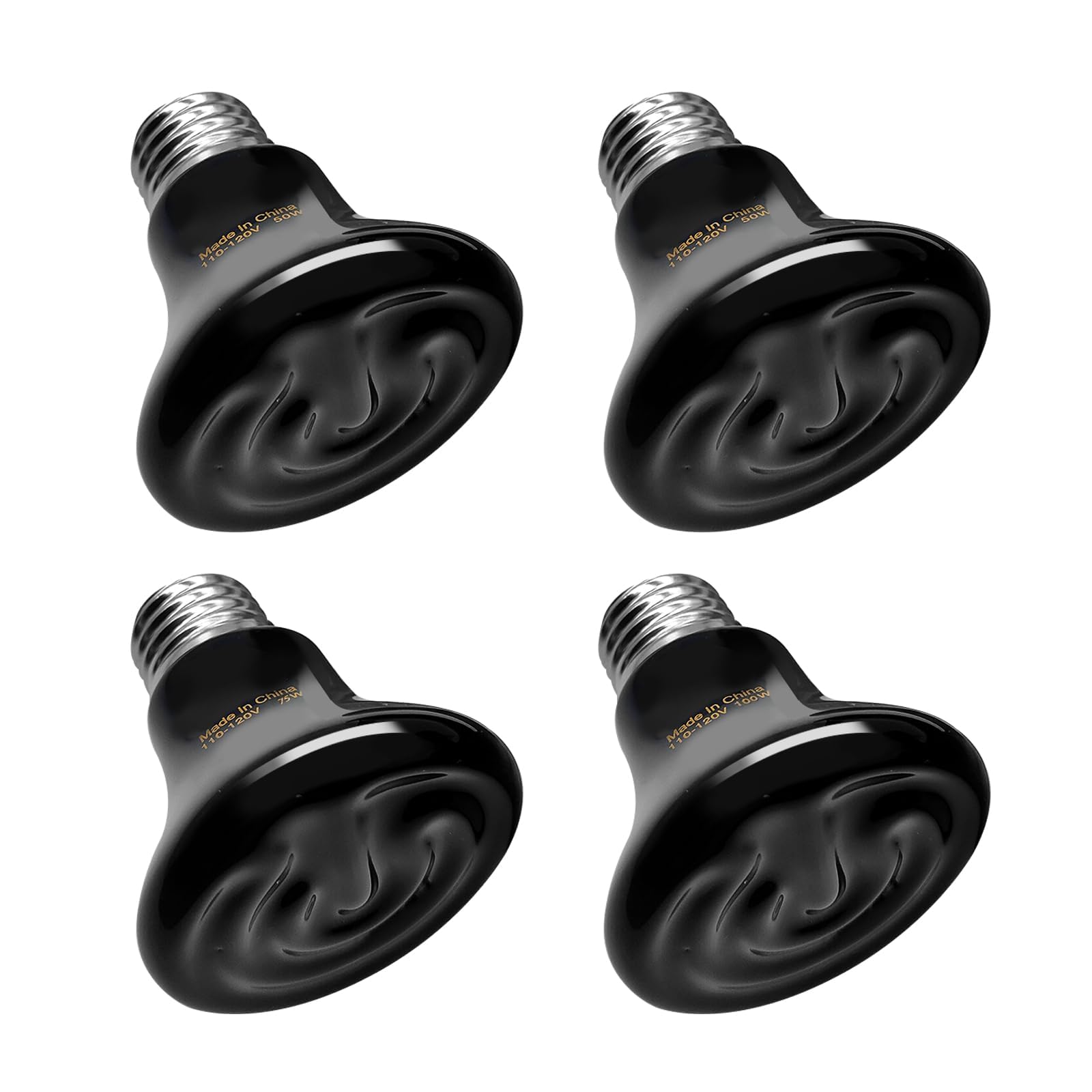 BNOSDM 50W Ceramic Heat Emitter,4 Pack Reptile Heat Lamp Bulbs,Ceramic Heat Lamp,Brooder Coop Heater for Amphibian Reptile Lizard Turtle Chicken