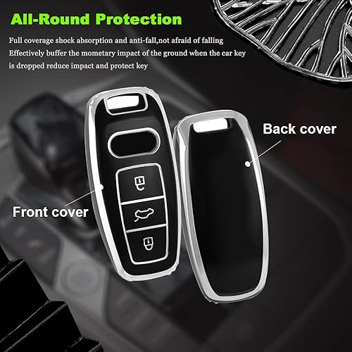 Miniatura 3 de ontto Funda para llavero de automóvil compatible con 2019 2020 A6 A6L A7 E-Tron A8 Q8 Key Box Remote Cover Negro