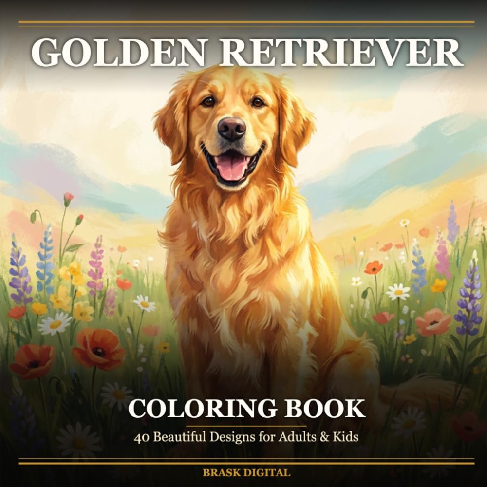 Golden Retriever Coloring Book: 40 Beautiful Designs for Adults & Kids