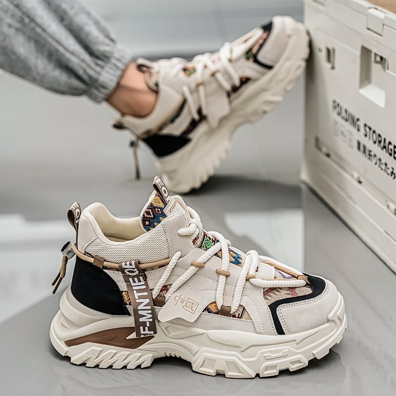 Men's Retro Lace-Up Thick-Sole Sneakers - Comfortable and Non-Slip, Suitable for Outdoor Activities in All Seasons - Image 4