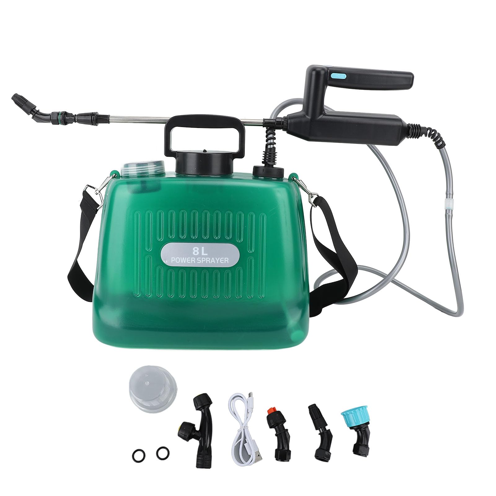 Cryfokt 2.1 Gallon Battery Powered Sprayer, 2000mAh Automatic Electric Sprayer with 4 Mist Nozzles, Portable USB Rechargeable Garden Sprayer for Lawn, Garden, Cleaning (Green)