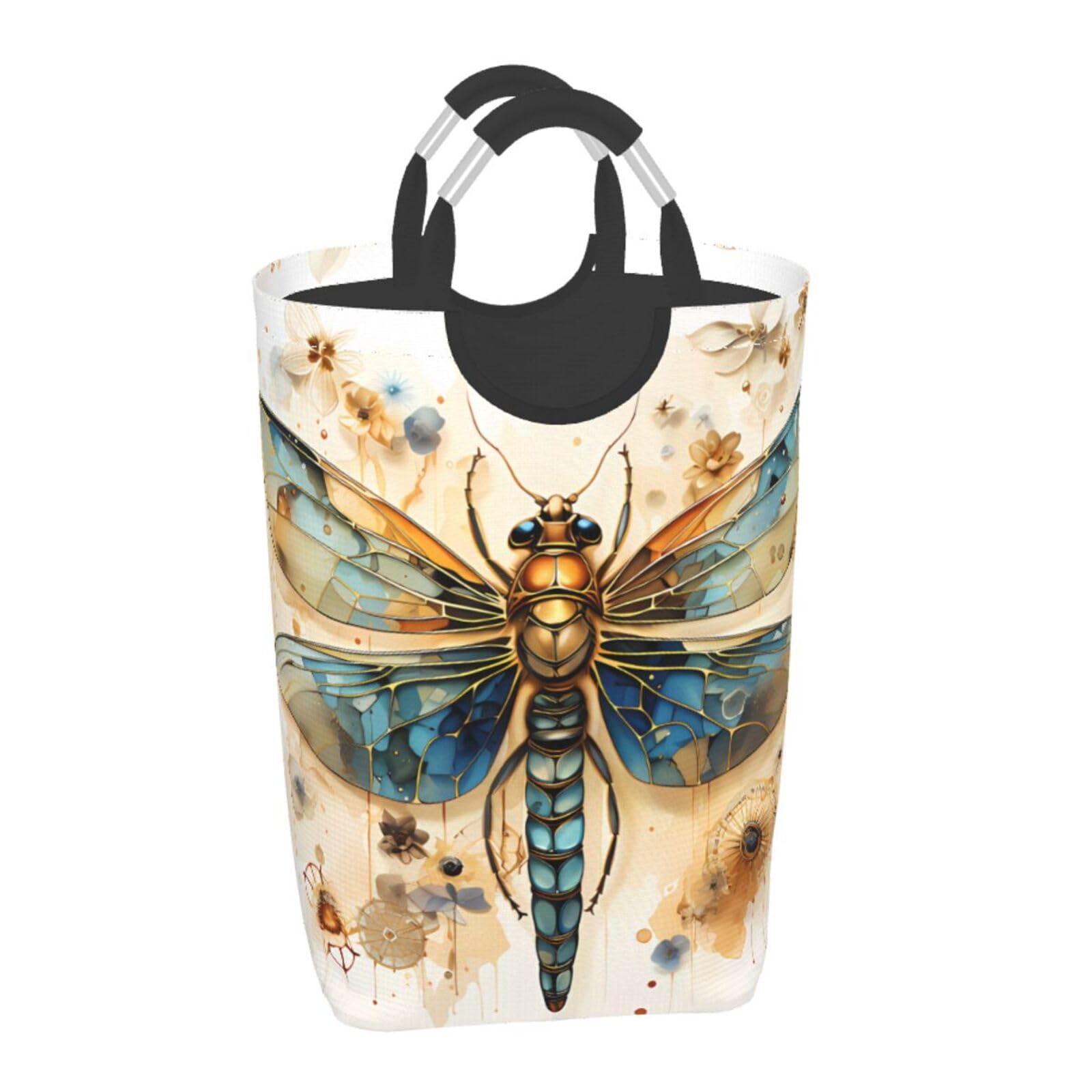 Goldene zarte Libelle auf gelbem Hintergrund, faltbar, quadratisch, 50 l, Wäschekorb für schmutzige Kleidung, geeignet für Waschküche, Schlafsaal, Schlafzimmer