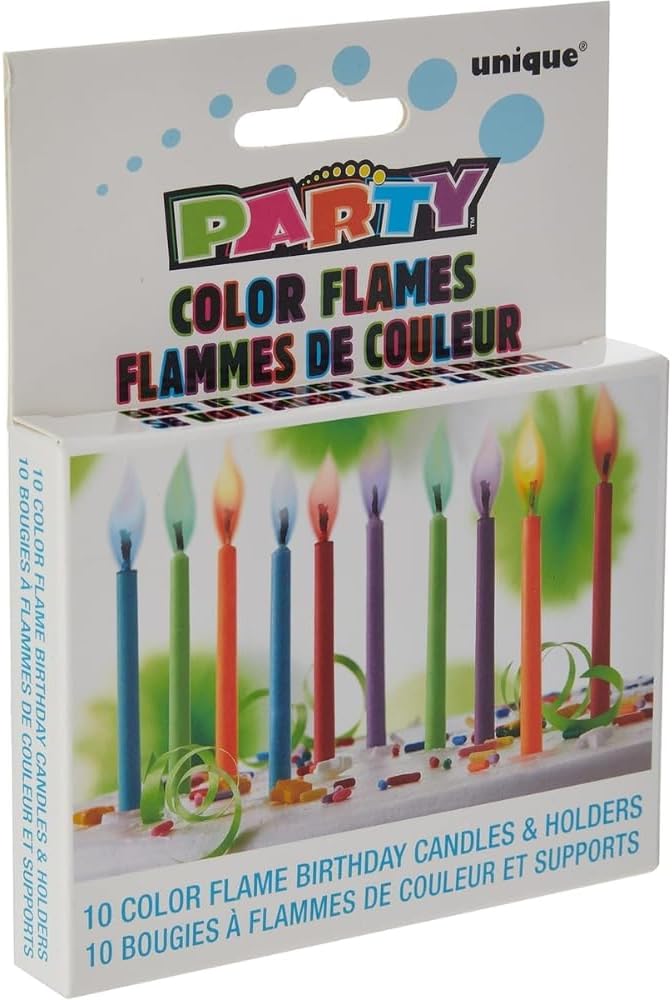 Unique Party 34099 - Colour Flame Birthday Candles and Holders, Pack of 10