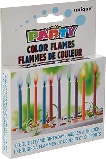 Unique Party 34099 - Colour Flame Birthday Candles and Holders, Pack of 10