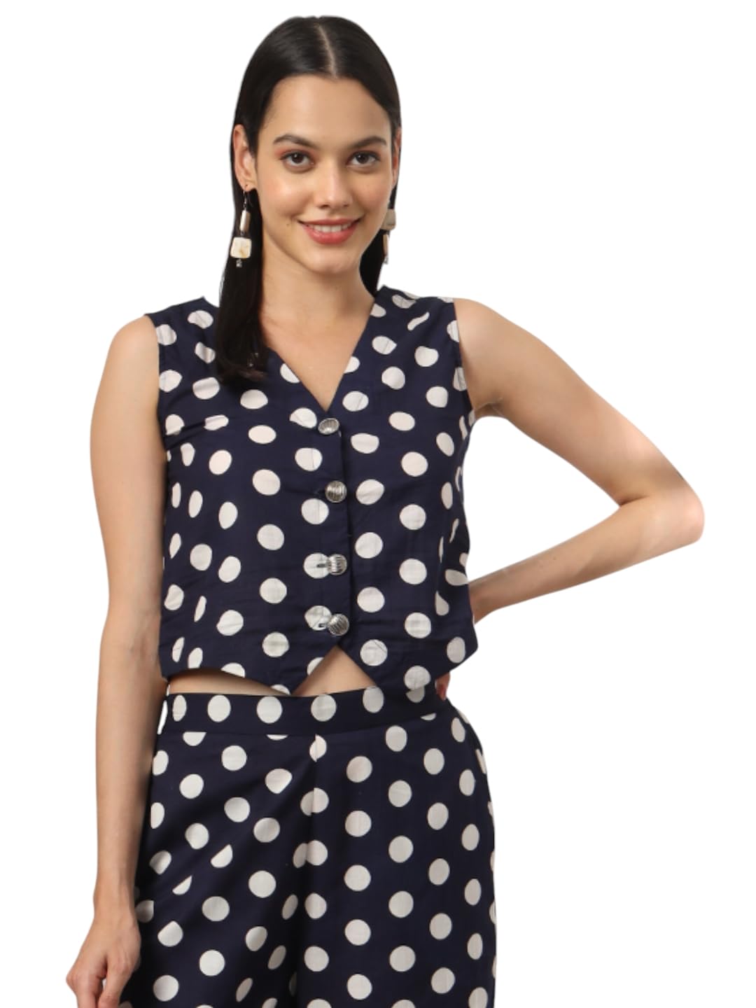 yufta Blue Cotton Polka Dot Waistcoat Top_(7147TOPBL_)-picture-30