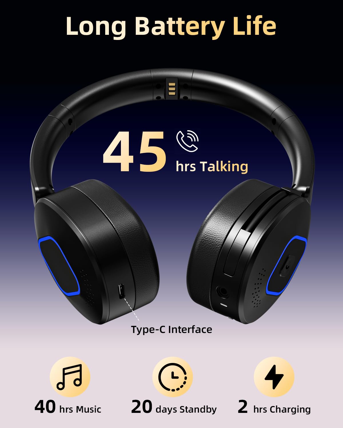 Wantek Cuffie wireless con microfono – 45+ Playtime Bluetooth o USB Dongle per PC, connessione multipunto a computer e cellulare, cuffie on-ear cablate o wireless per