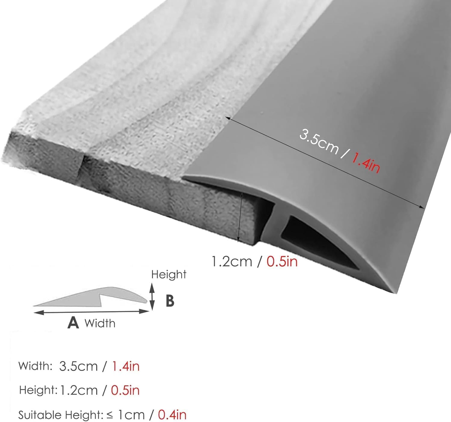 PVC Floor Edge Trim Strip, Self Adhesive Carpet Edging Trim Strip, Door Thresholds Strip for Transition of Slope Threshold Below 1cm(Grey,Length 120cm/47 2in)