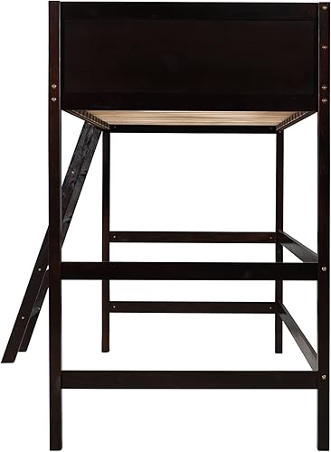 Miniatura 6 de SOFTSEA Cama tipo loft de tamaño individual con escalera, cama alta de madera tamaño individual con barandilla para niños, adolescentes y jóvenes,