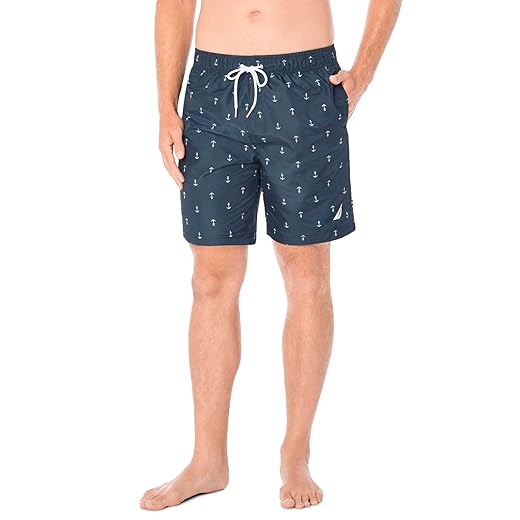 Nautica Men's Standard Quick Dry All Over Classic Anchor Print Swim Trunk, Navy, Medium