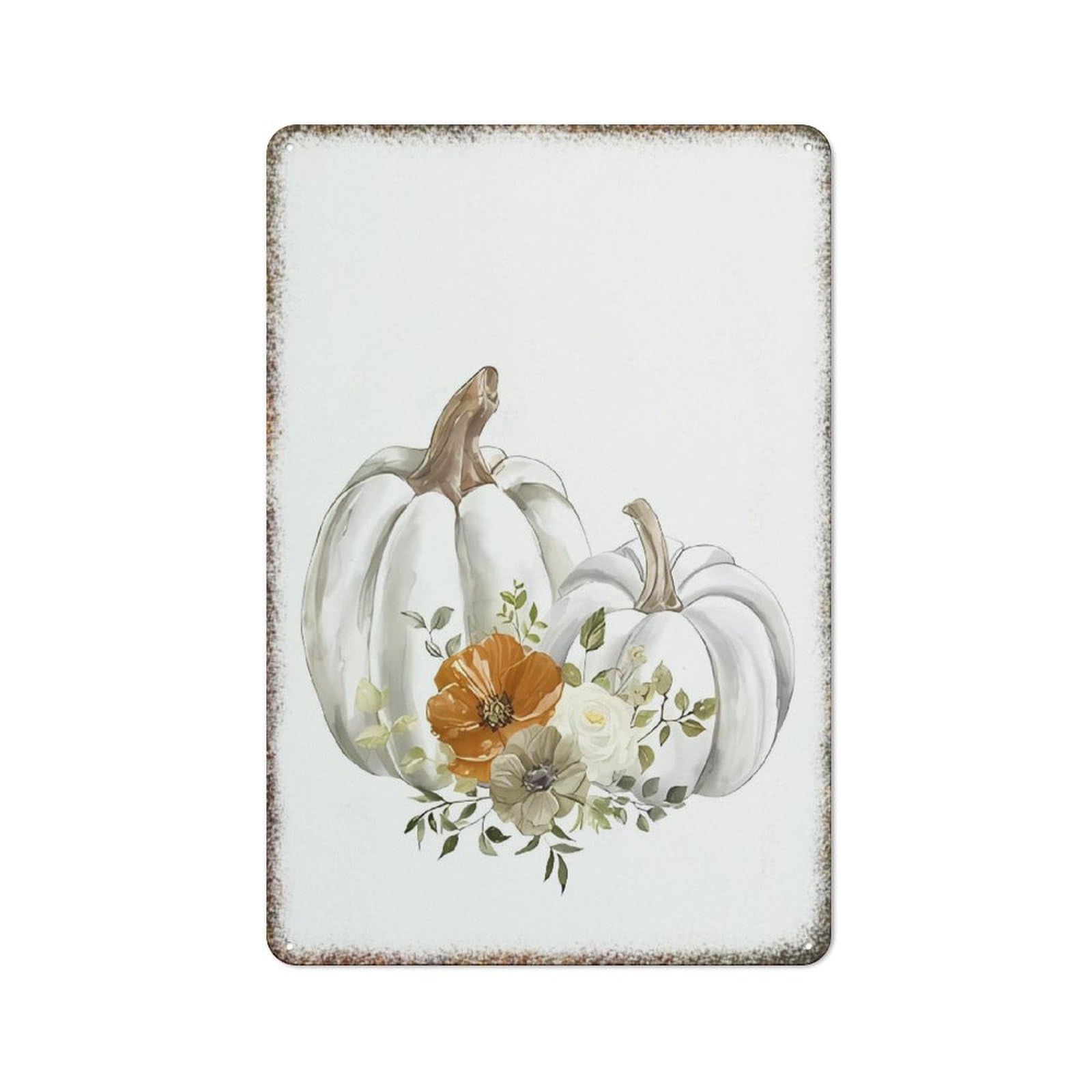 Watercolor Autumn Pumpkin Seasonal Farmhouse Home Metal Wall Plaque 8x12 inch