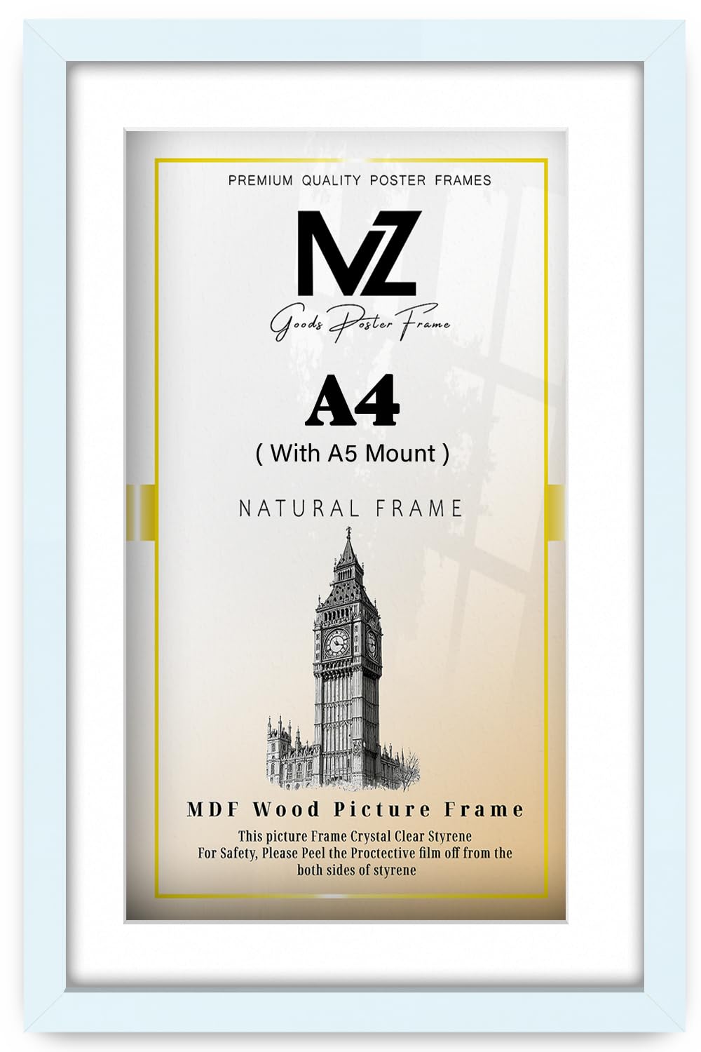 MZ GOODS | MDF Contemporary Wall Frame A4 (21.00 x 29.70 cm) With A5 (210 x 148 mm) White Mount Elegant Hanging | 11x8 Inch Poster, Diploma, Award, Picture Frame [ White ]