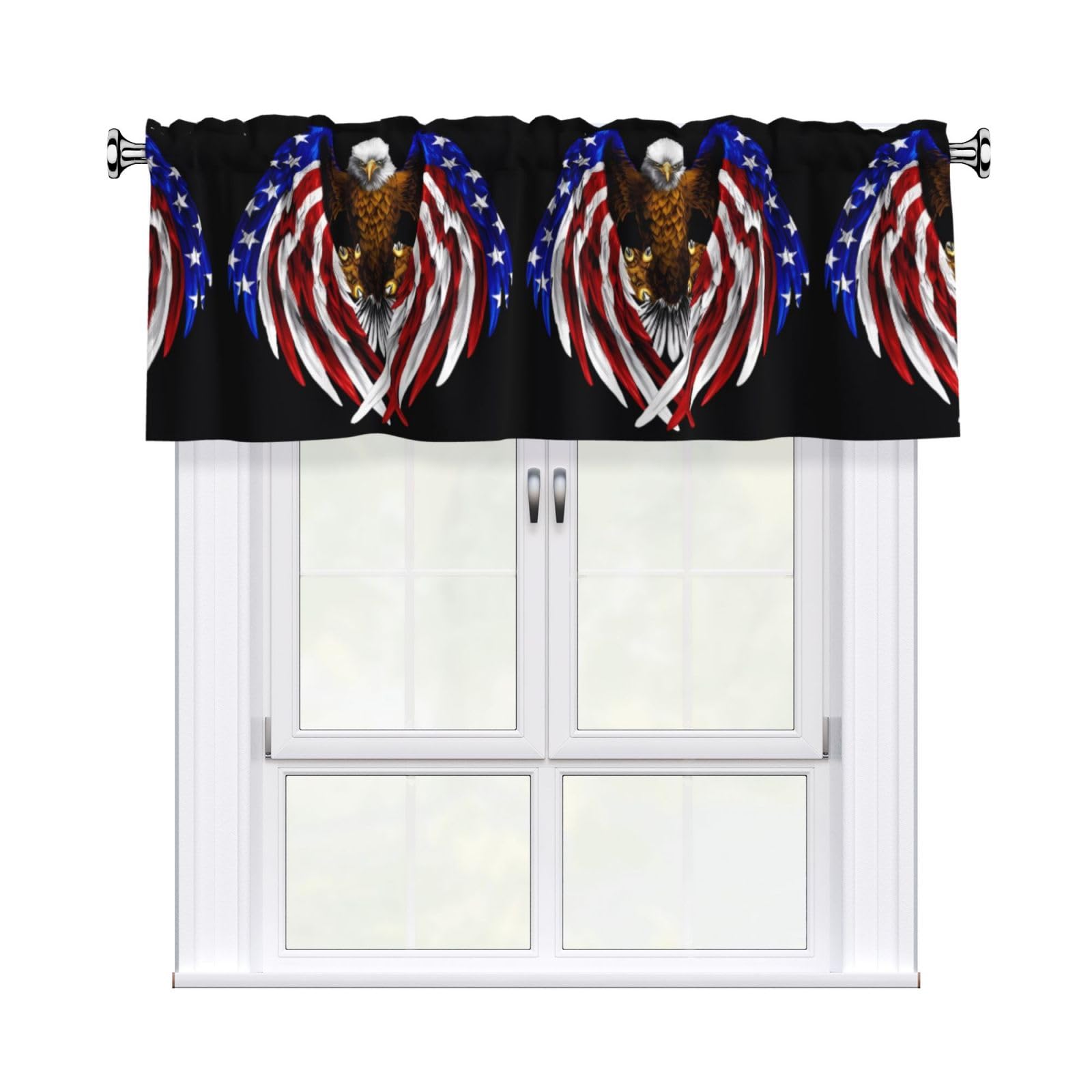 HJFCZH WHJSSF USA Flag Patriotic Eagle Prints 54x18in Curtain Valance - Peach Skin Polyester Kitchen Cover with Light Filtering Floral & 3" Rod Pocket