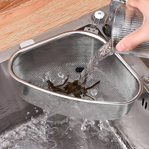 LUOSHUAI Stainless Steel Triangle Sink Drain Rack Corner Kitchen Sink Strainer Basket Food Catcher Colander Wire Mesh Strainer