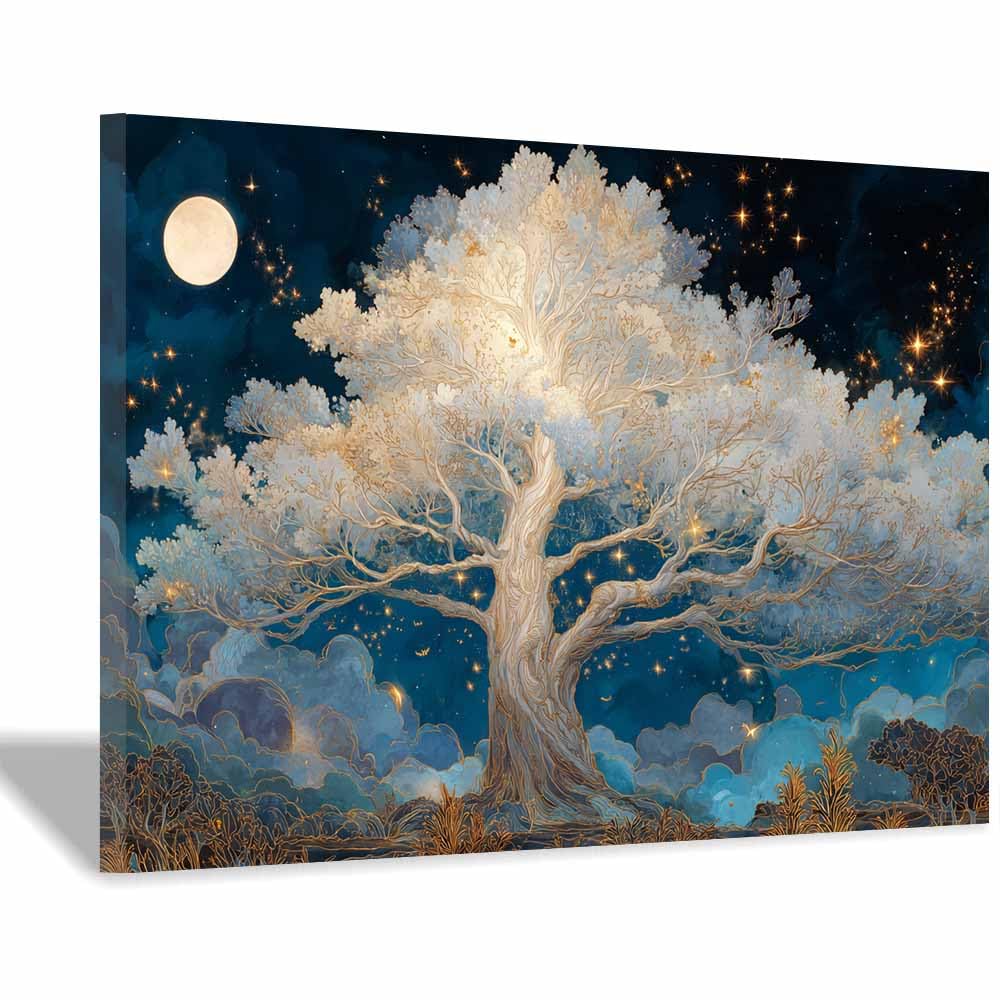 HOQIU Tree Wall Art Cosmicse e Rainbow Tree artwork, home canvas prints, for Bathroom Living Room Bedroom(Multicolor)-60x80cm Framed
