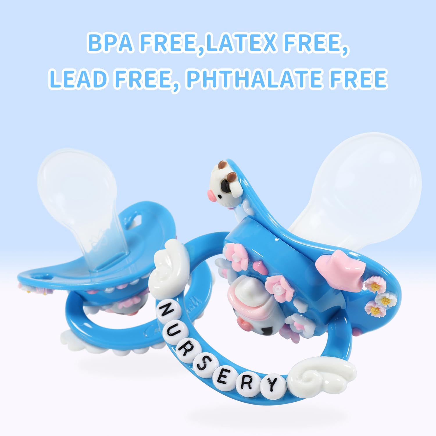 CutiePlusU Adult Pacifier Big Shield DIY Handmade Adult Pacifier - Blue Nursery - Image 2