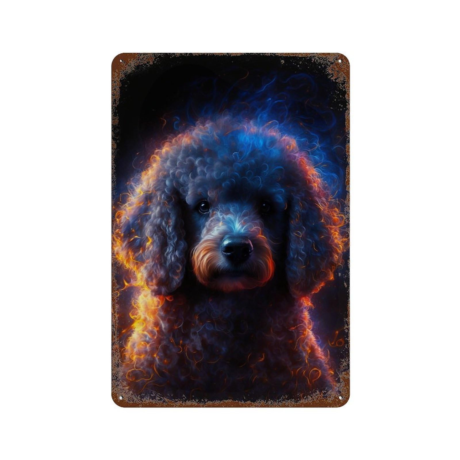 Weathered Tin Sign Flaming Poodle Art Print 11.8"x7.9", Novelty Wall Decor for Basement, Hobby Room And Garage Decor