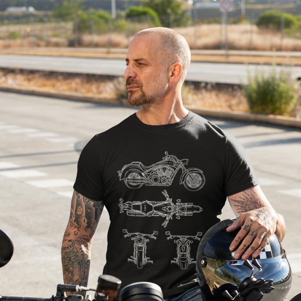 Ninja ZX6R Mens T-Shirt Racing Motorcycle Blueprint Sports Bikes Tee Shirt for Men Black M 271