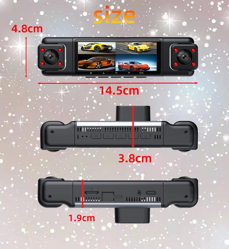 Amazon.co.jp: 4レーン 360度 ドライブレコーダー 3.16インチ 液晶画面