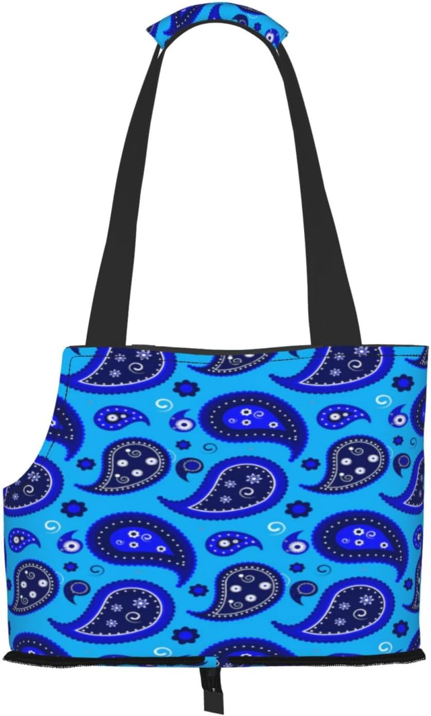 Blue Polka Dot Bohemian Paisley Portable Pet Purse Carrier Sling, Hands-Free Travel Dog and Cat Carrier for Small Dogs and Cats