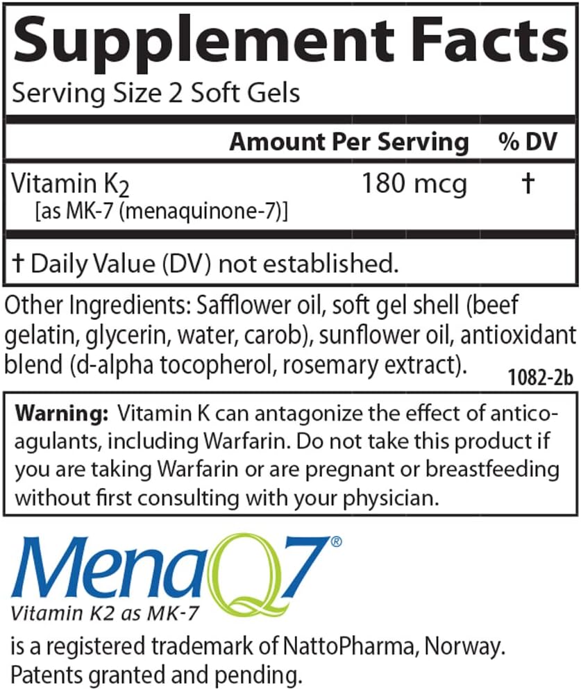 Carlson - Vitamin K2 MK-7 (Menaquinone), 180 mcg, Bone Support, Calcium Bioavailability, K2 Vitamin, Vitamin K-2, 90 Softgels