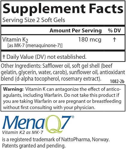 Miniatura 4 de Carlson - Vitamina K2 MK-7 (menaquinona), 180 mcg, soporte óseo, biodisponibilidad de calcio, vitamina K2, vitamina K-2, 90 cápsulas blandas