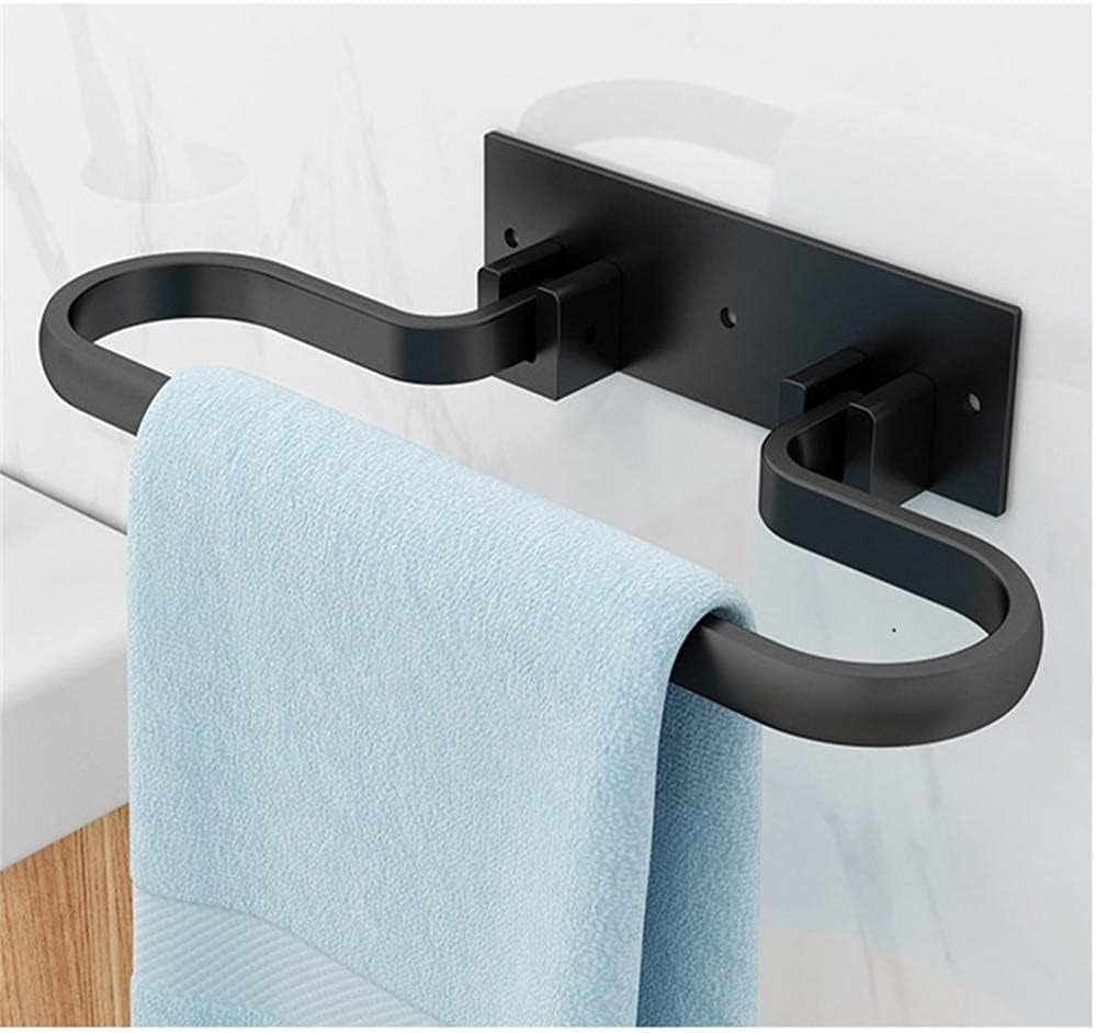 Multi-Function Bath Towel Frame Black Wall Hanging Free Punch Thickening Foldable Invisible Toilet Bathroom Towel Ring-4 Stainless Steel Bath Towel Rack Towel Ring (4)