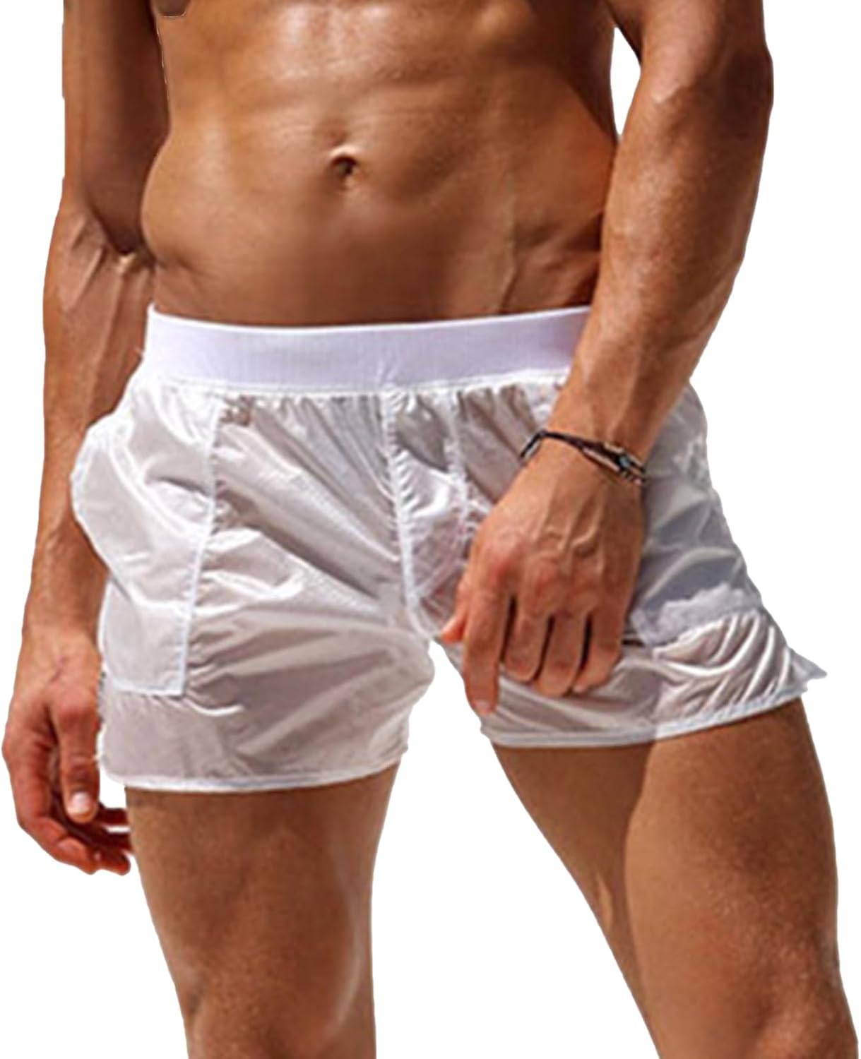Bowanadacles Mens Swim Trunks Elastic Waist See-Through Summer Beach Shorts Low Waist Bathing Suit Swimwear with Pockets - Image 4