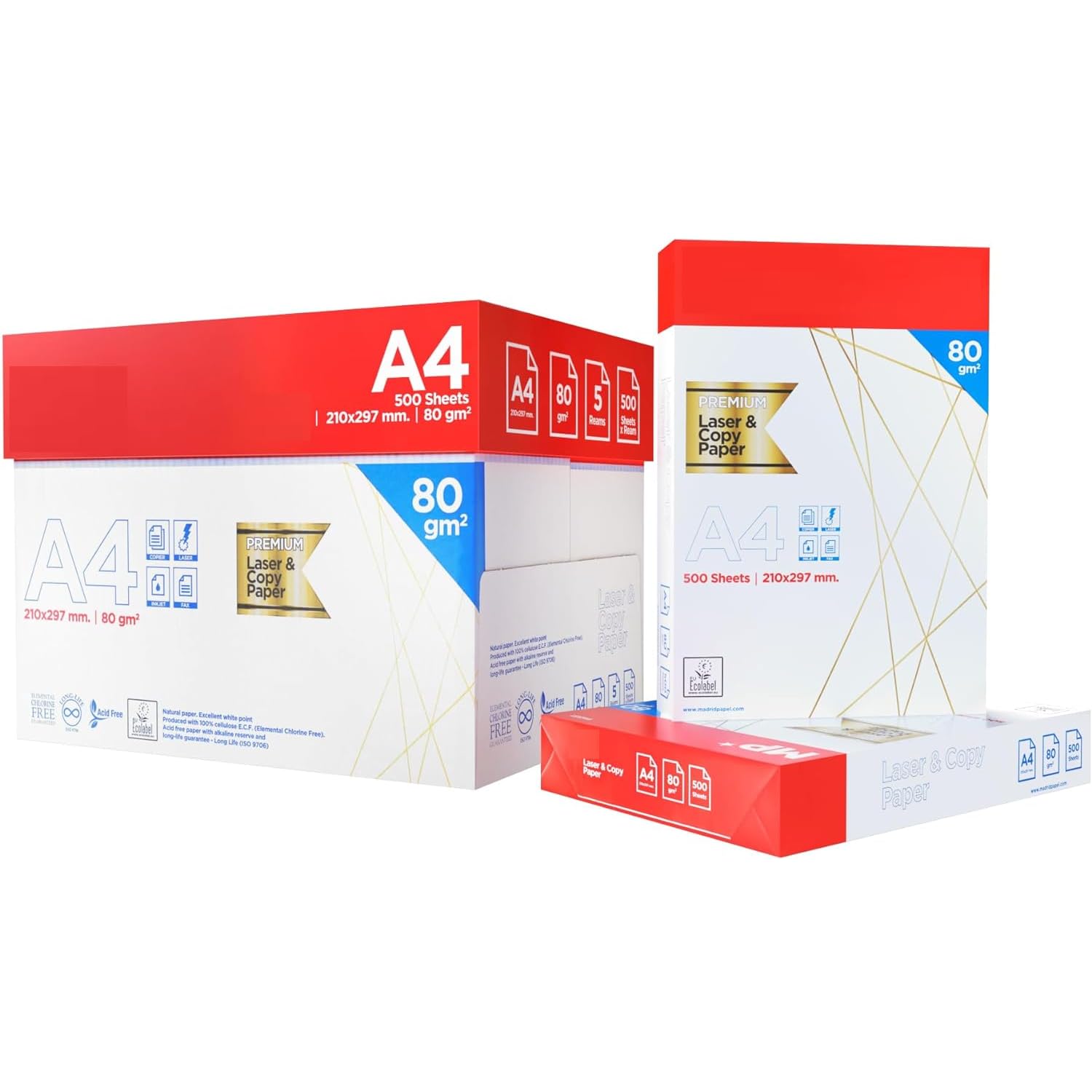 CABLEPELADO Papel Fotocopiadora Din A4, Papel de Oficina A4, Papel Multifuncional A4, Papel para Impresora A4, Papel Fotocopiadora, 80 gramos, Tamaño A4, Caja con 5 paquetes de 500 hojas cada paquete