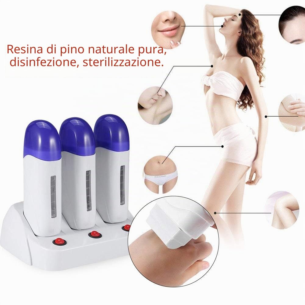 scalda cera elettrico, roll-on waxer, scaldacera con la base per la depilazione, macchina di depilazione di gambe e il corpo a casa (Tripla ceratura riscaldatori)
