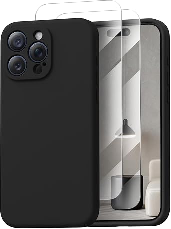 Magnetic for iPhone 15 Pro Case, Compatible with MagSafe, with 9H Nano Screen Protectors, Full Camera Protection, Silicone Shockproof Microfiber Lining Phone Case 6.1", Black