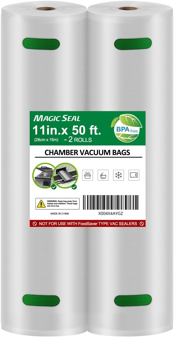 MAGIC SEAL 11'' x 50' Chamber Vacuum Sealer Rolls - 2 Pack Chamber Machine Food Storage Bags for Meal Prep & Sous Vide, Commercial Grade BPA Free, Non-Textured