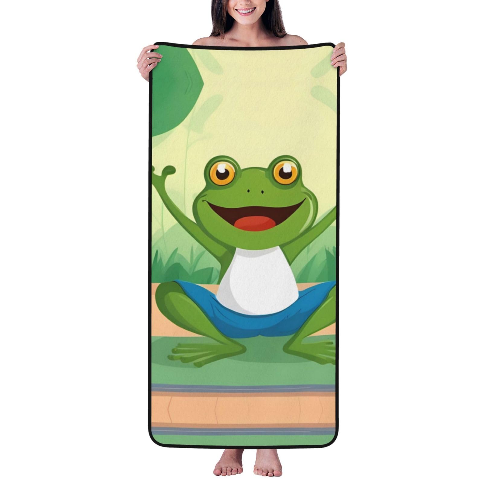 Toalla de yoga de terciopelo coral con diseño de rana para tus rutinas de meditación en casa