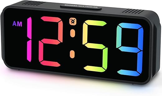 Peakeep Small Tiny Digital Alarm Clock Plug in for Kids Bedroom Bedside Nightstand, RGB Colorful