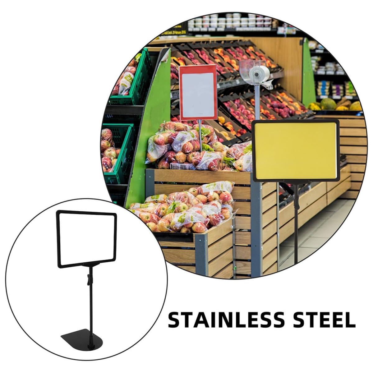 Porta Cartello Promozionale A4 da Tavolo in Acciaio Inox Nero, 2 Set
