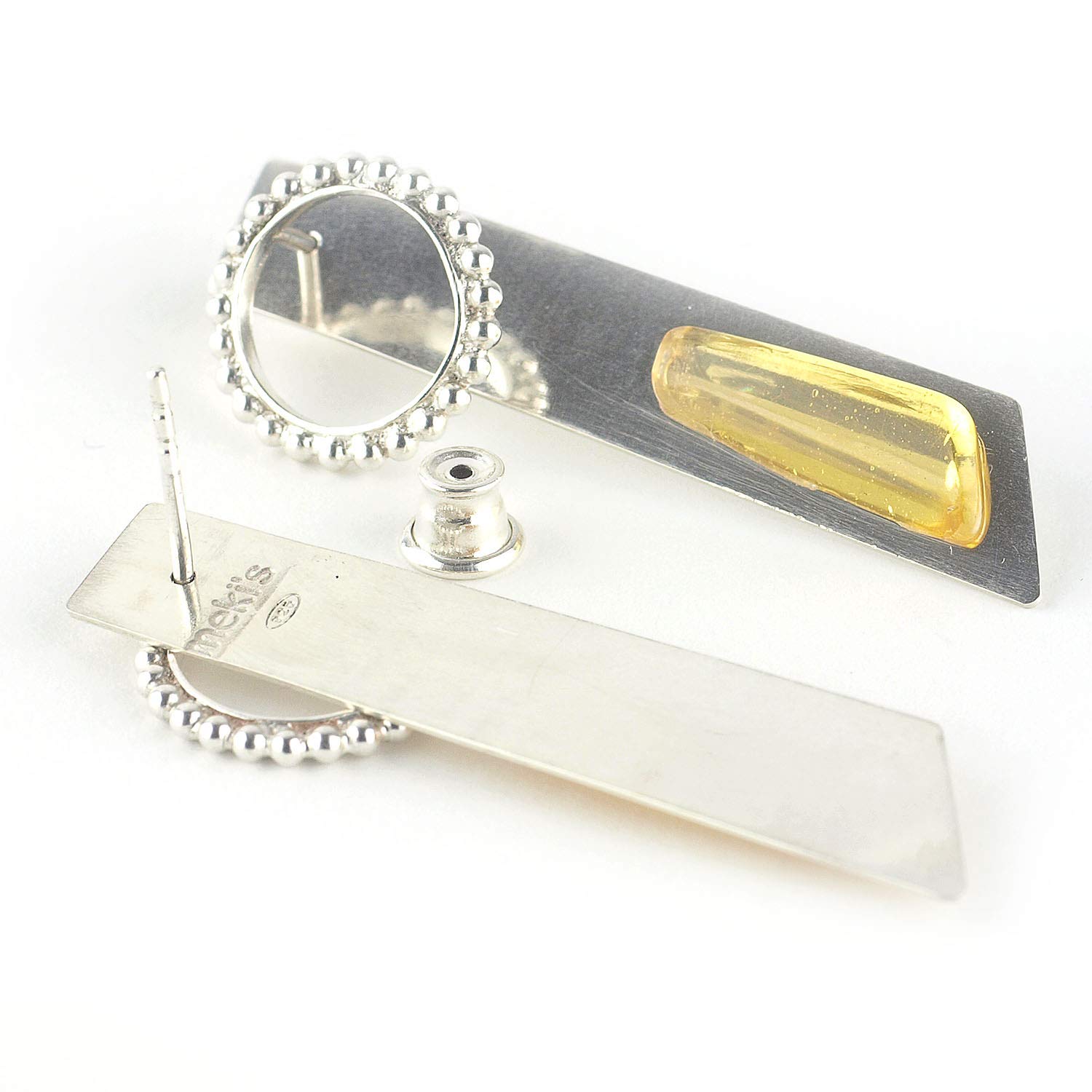 Pendientes de Ámbar y Plata de Ley de 37 mm de largo estilo minimalista