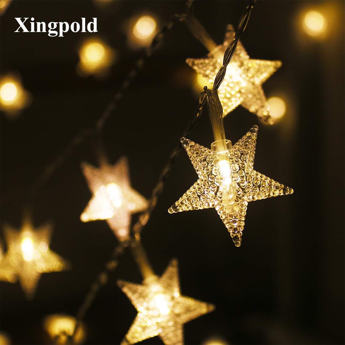 Stern-Lichterkette, 5 m, 50 LEDs, 8 Modi, batteriebetrieben, mit Fernbedienung und Timer, dimmbar, für Kinderzimmer, Schlafzimmer, Zelt, Party, Hochzeit, Weihnachten, Dekoration, Warmweiß