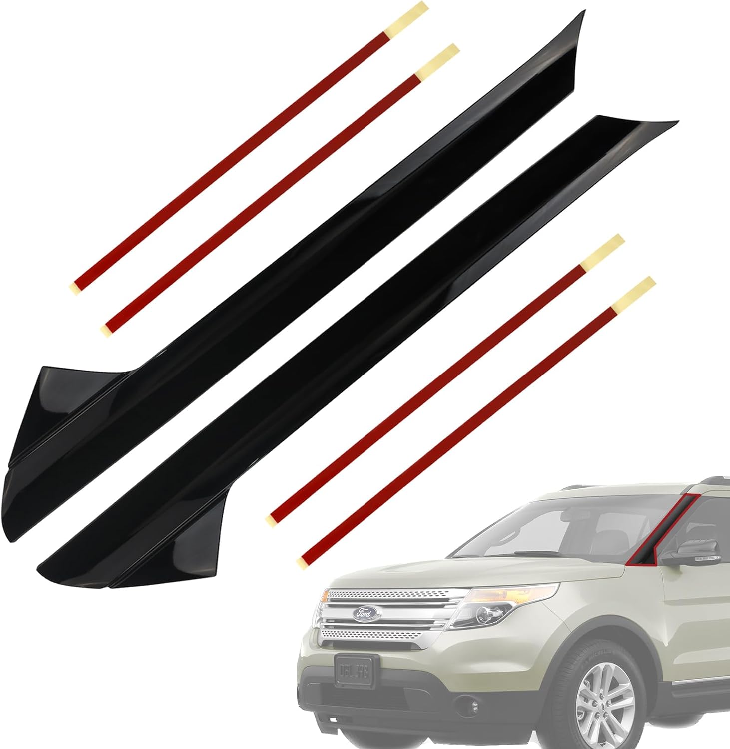 Windshield Outer A Pillar Trim Molding (1 Pair),Compatible with 2011-2019 Ford Explorer Accessories Driver and Passenger Side Front Window A-Pillar Post Trim Cover Kit Outer-1 Pair