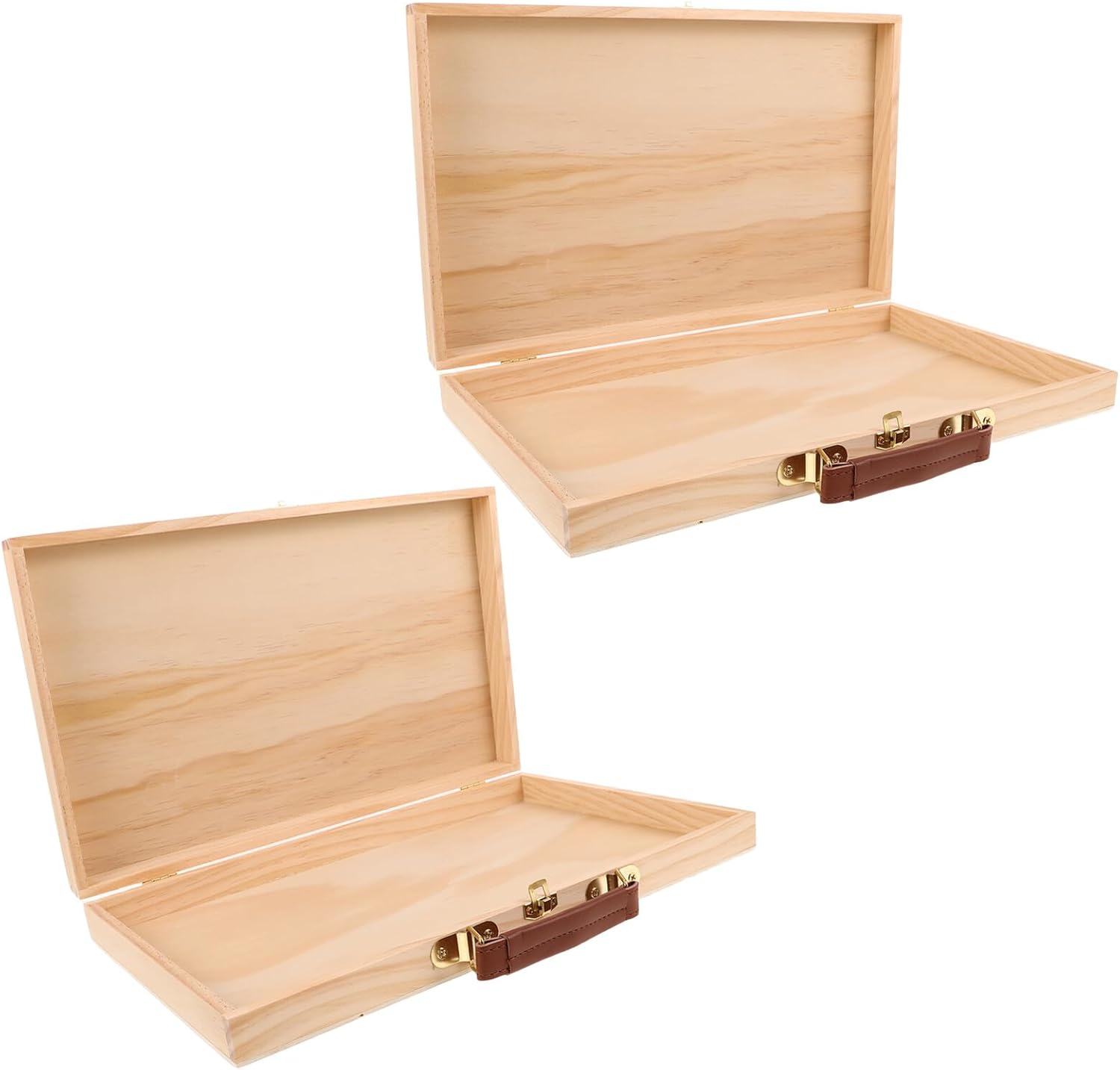 DOITOOL 2pcs Portable Paint Case Wooden Art Tool Organizer Handheld Pinewood Storage Box for Outdoor and Studio Painting Supplies